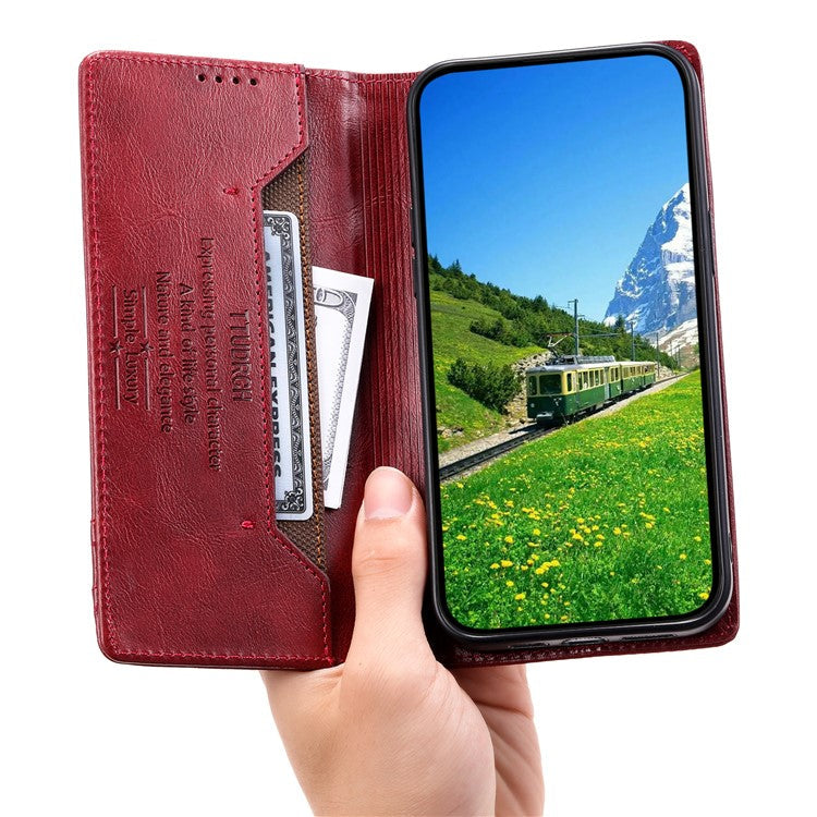 TTUDRCH Style 007 For Samsung Galaxy M55 5G / C55 5G / F55 5G Leather Wallet Case RFID Blocking Phone Cover - Wine Red