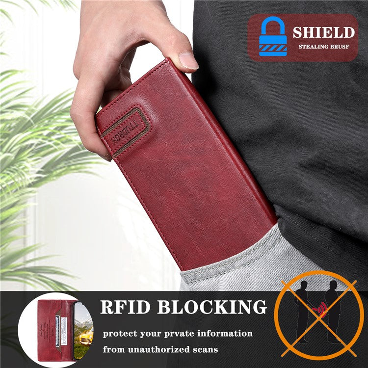 TTUDRCH Style 007 For Samsung Galaxy M55 5G / C55 5G / F55 5G Leather Wallet Case RFID Blocking Phone Cover - Wine Red