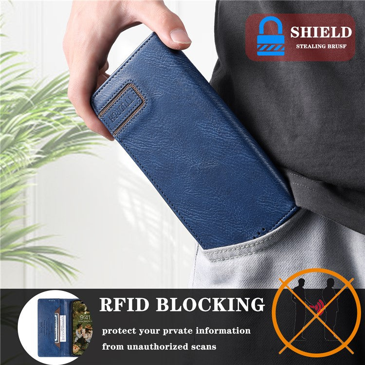 TTUDRCH Style 007 For Samsung Galaxy M55 5G / C55 5G / F55 5G Leather Wallet Case RFID Blocking Phone Cover - Blue