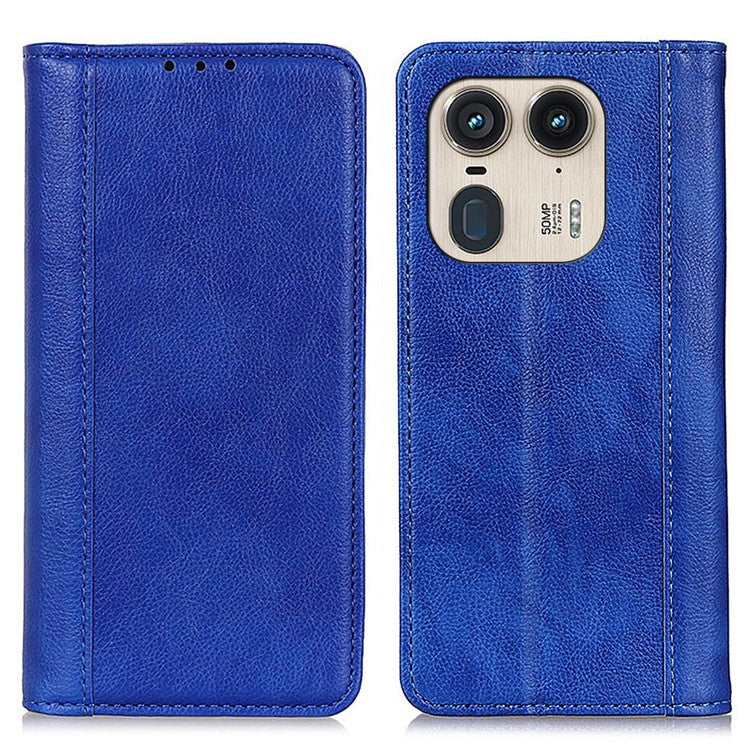 For Motorola Edge 50 Ultra 5G / Moto X50 Ultra 5G Case Split Leather Litchi Texture Protective Cover with Magnetic Closure - Blue