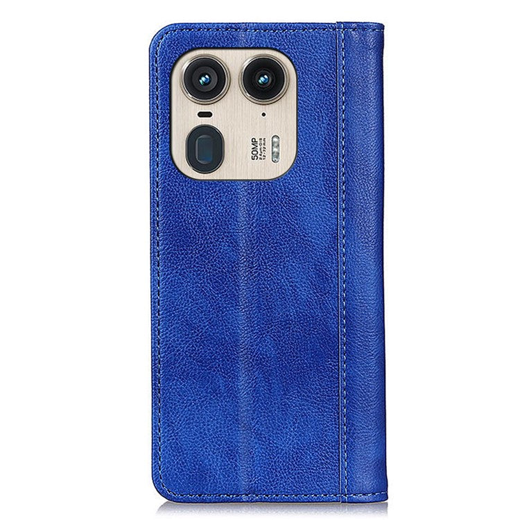 For Motorola Edge 50 Ultra 5G / Moto X50 Ultra 5G Case Split Leather Litchi Texture Protective Cover with Magnetic Closure - Blue