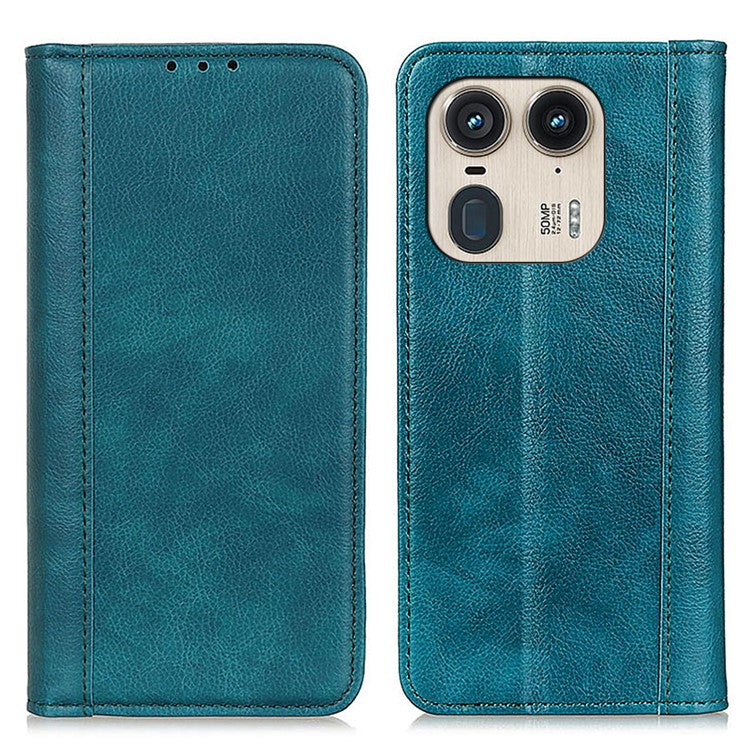 For Motorola Edge 50 Ultra 5G / Moto X50 Ultra 5G Case Split Leather Litchi Texture Protective Cover with Magnetic Closure - Green