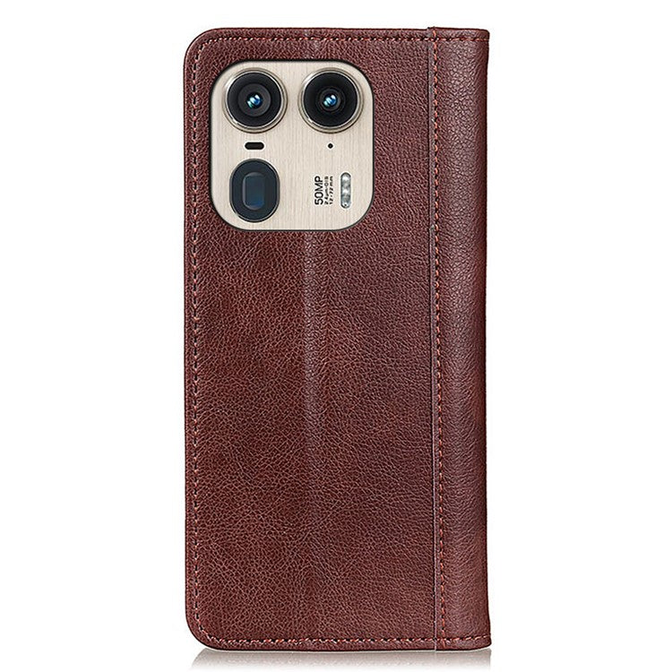 For Motorola Edge 50 Ultra 5G / Moto X50 Ultra 5G Case Split Leather Litchi Texture Protective Cover with Magnetic Closure - Brown