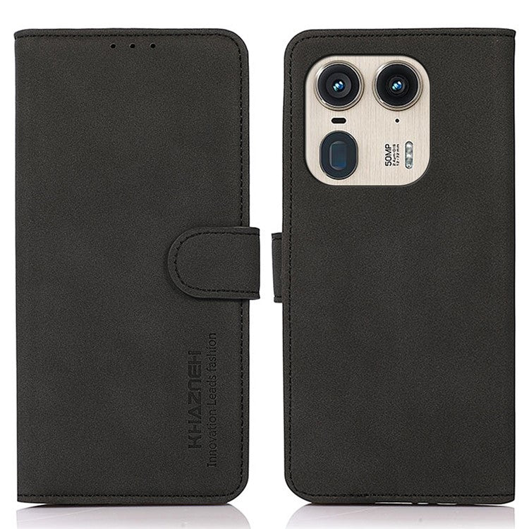 KHAZNEH For Motorola Edge 50 Ultra 5G / Moto X50 Ultra 5G Magnetic Case Texture Leather Soft Touch Mobile Phone Cover - Black