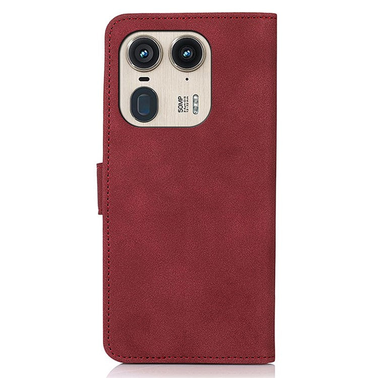 KHAZNEH For Motorola Edge 50 Ultra 5G / Moto X50 Ultra 5G Magnetic Case Texture Leather Soft Touch Mobile Phone Cover - Red