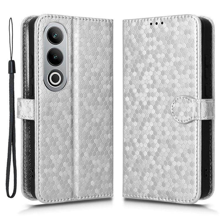 For OnePlus Nord CE4 5G / Oppo K12 Leather Case Dot Pattern Card Holder Stand Phone Cover - Silver