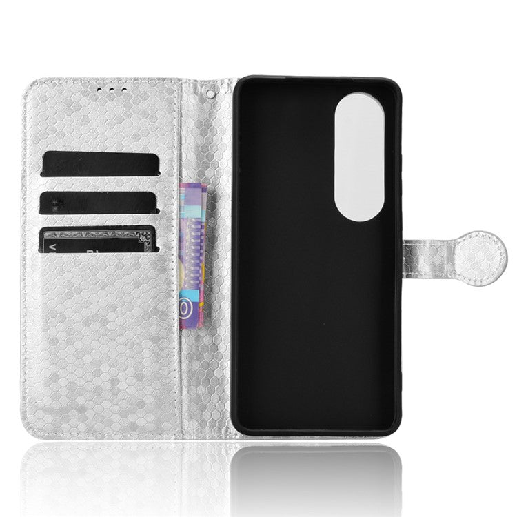 For OnePlus Nord CE4 5G / Oppo K12 Leather Case Dot Pattern Card Holder Stand Phone Cover - Silver