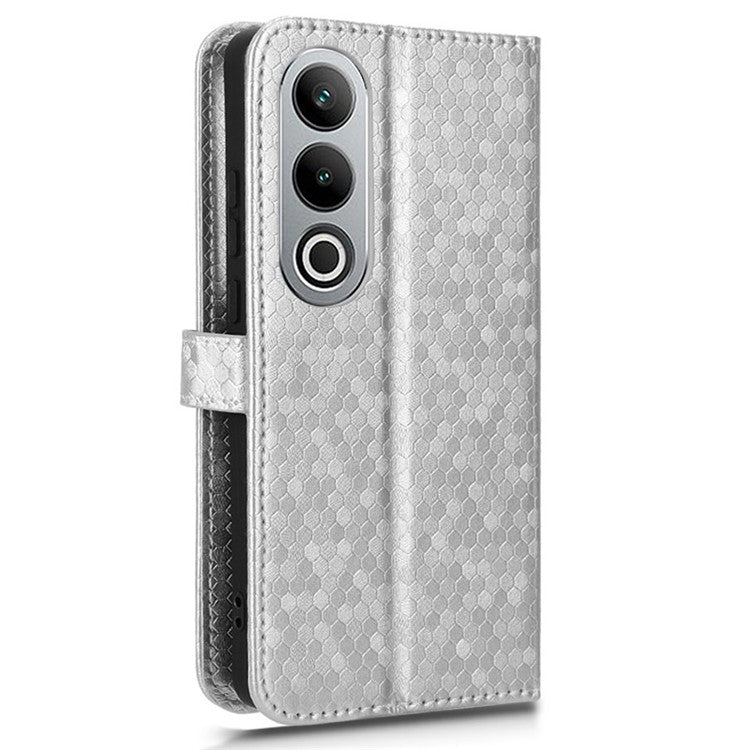 For OnePlus Nord CE4 5G / Oppo K12 Leather Case Dot Pattern Card Holder Stand Phone Cover - Silver