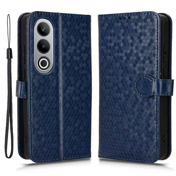For OnePlus Nord CE4 5G / Oppo K12 Leather Case Dot Pattern Card Holder Stand Phone Cover - Dark Blue