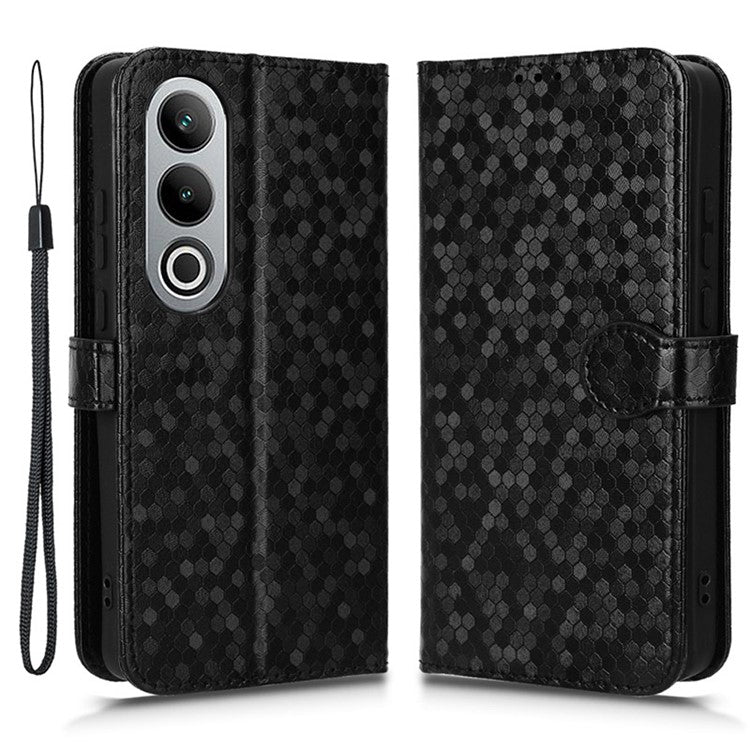 For OnePlus Nord CE4 5G / Oppo K12 Leather Case Dot Pattern Card Holder Stand Phone Cover - Black