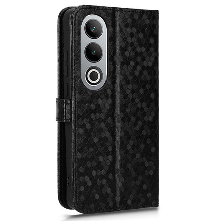For OnePlus Nord CE4 5G / Oppo K12 Leather Case Dot Pattern Card Holder Stand Phone Cover - Black