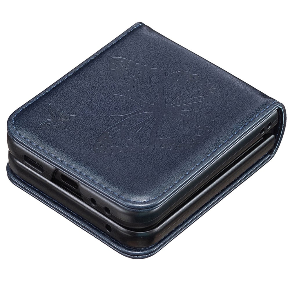 For Samsung Galaxy Z Flip7 FE 5G / Z Flip6 5G / Z Flip5 5G Case Butterfly Pattern PU Leather + PC Anti-Scratch Phone Cover - Blue