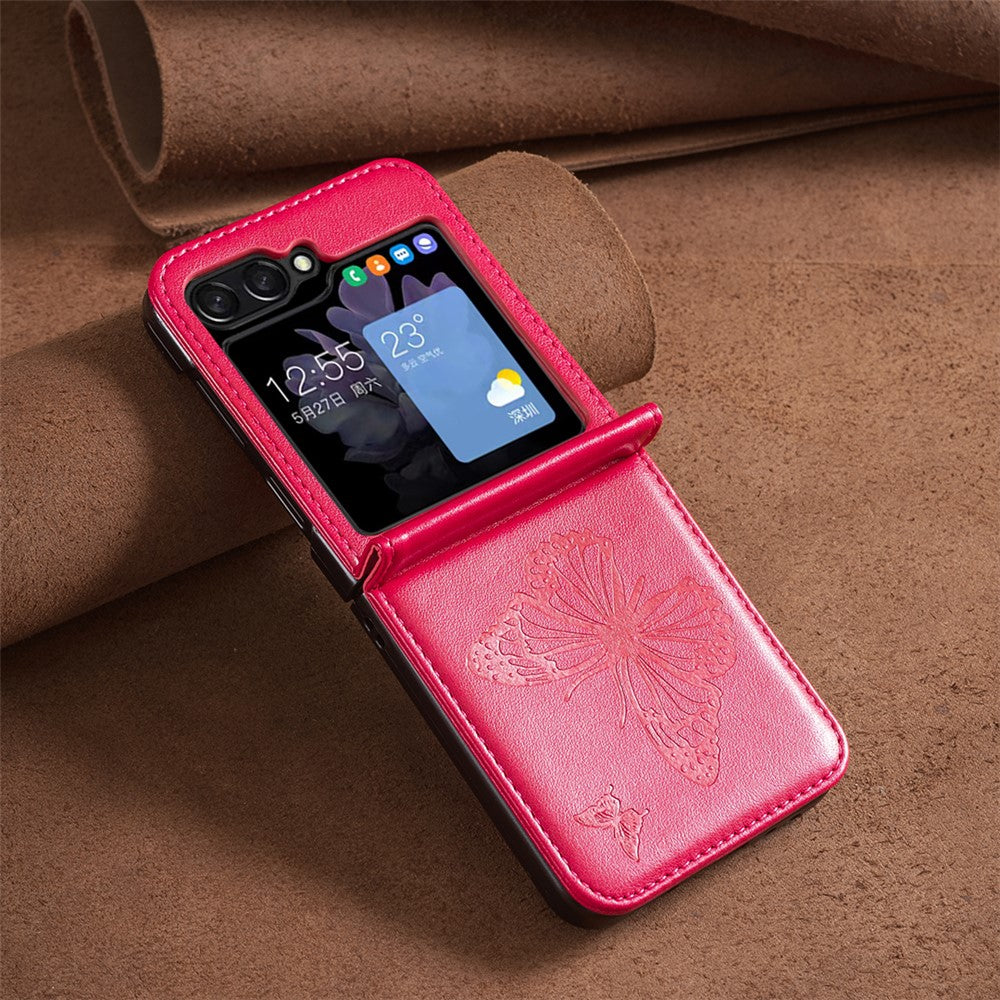 For Samsung Galaxy Z Flip7 FE 5G / Z Flip6 5G / Z Flip5 5G Case Butterfly Pattern PU Leather + PC Anti-Scratch Phone Cover - Rose