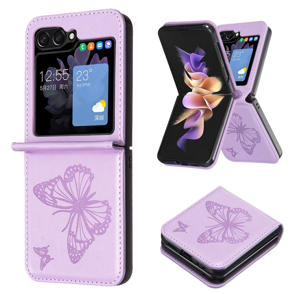 For Samsung Galaxy Z Flip7 FE 5G / Z Flip6 5G / Z Flip5 5G Case Butterfly Pattern PU Leather + PC Anti-Scratch Phone Cover - Purple