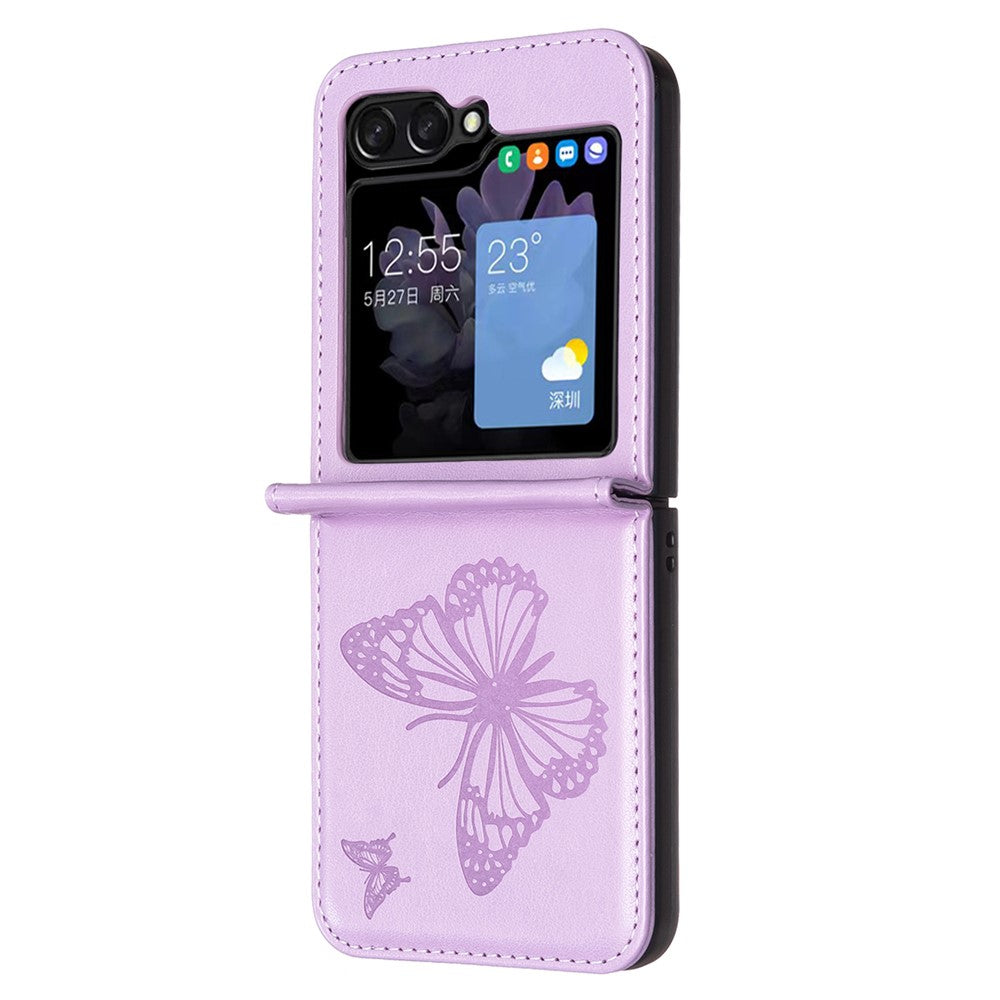 For Samsung Galaxy Z Flip7 FE 5G / Z Flip6 5G / Z Flip5 5G Case Butterfly Pattern PU Leather + PC Anti-Scratch Phone Cover - Purple