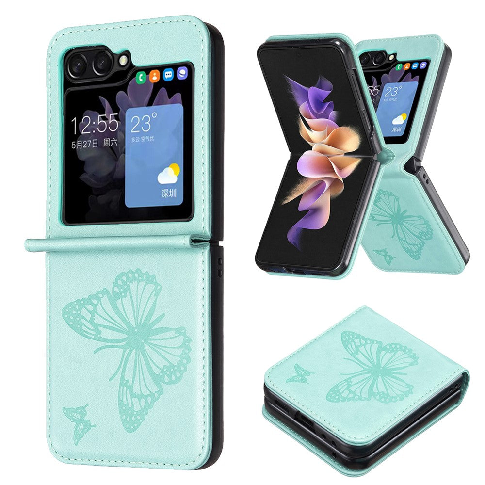 For Samsung Galaxy Z Flip7 FE 5G / Z Flip6 5G / Z Flip5 5G Case Butterfly Pattern PU Leather + PC Anti-Scratch Phone Cover - Green