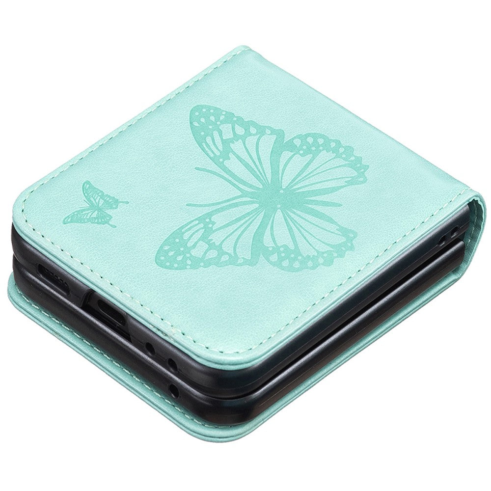 For Samsung Galaxy Z Flip7 FE 5G / Z Flip6 5G / Z Flip5 5G Case Butterfly Pattern PU Leather + PC Anti-Scratch Phone Cover - Green
