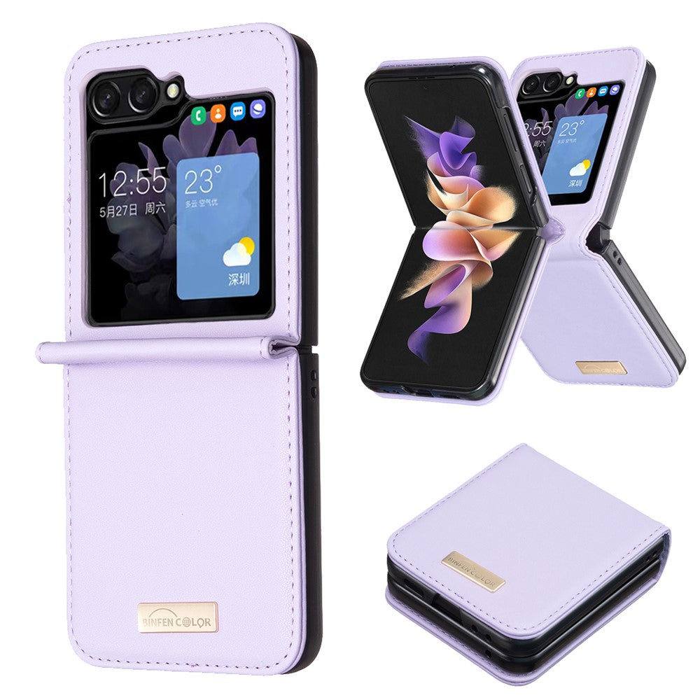 BINFEN COLOR R20 For Samsung Galaxy Z Flip7 FE 5G / Z Flip6 5G / Z Flip5 5G Case PU Leather+PC Phone Cover - Purple