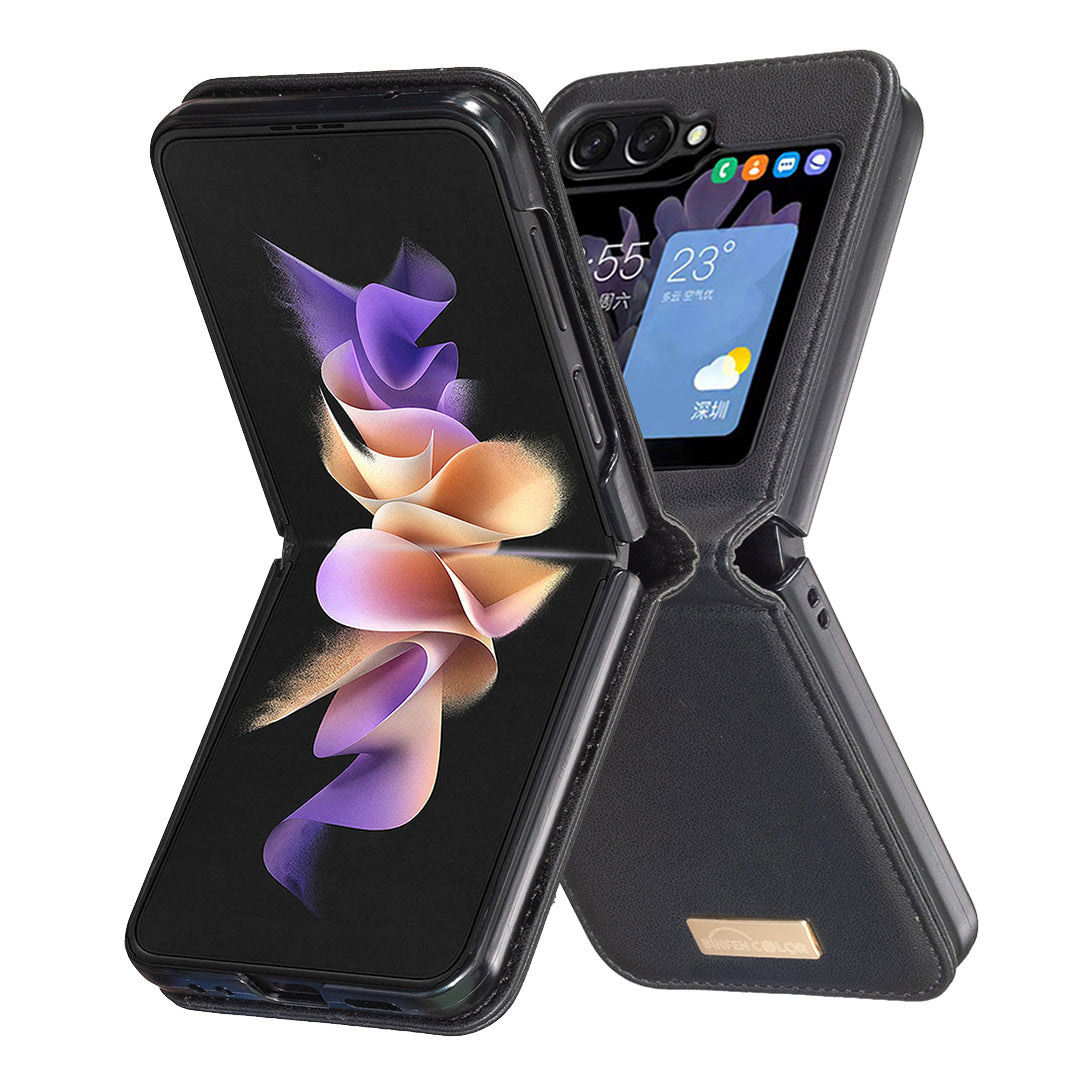 BINFEN COLOR R20 For Samsung Galaxy Z Flip6 5G Case PU Leather+PC Phone Cover - Black