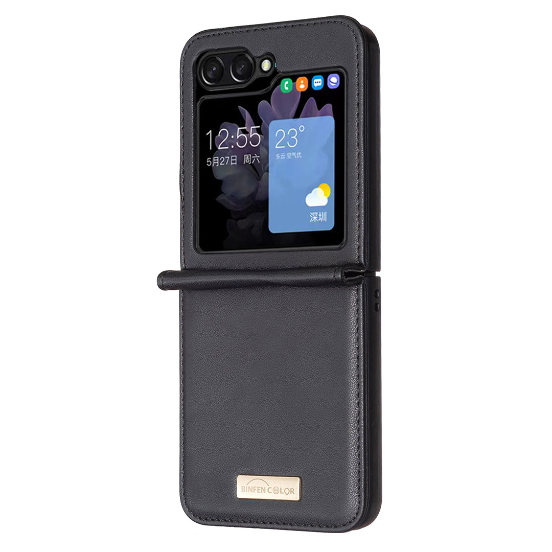 BINFEN COLOR R20 For Samsung Galaxy Z Flip6 5G Case PU Leather+PC Phone Cover - Black