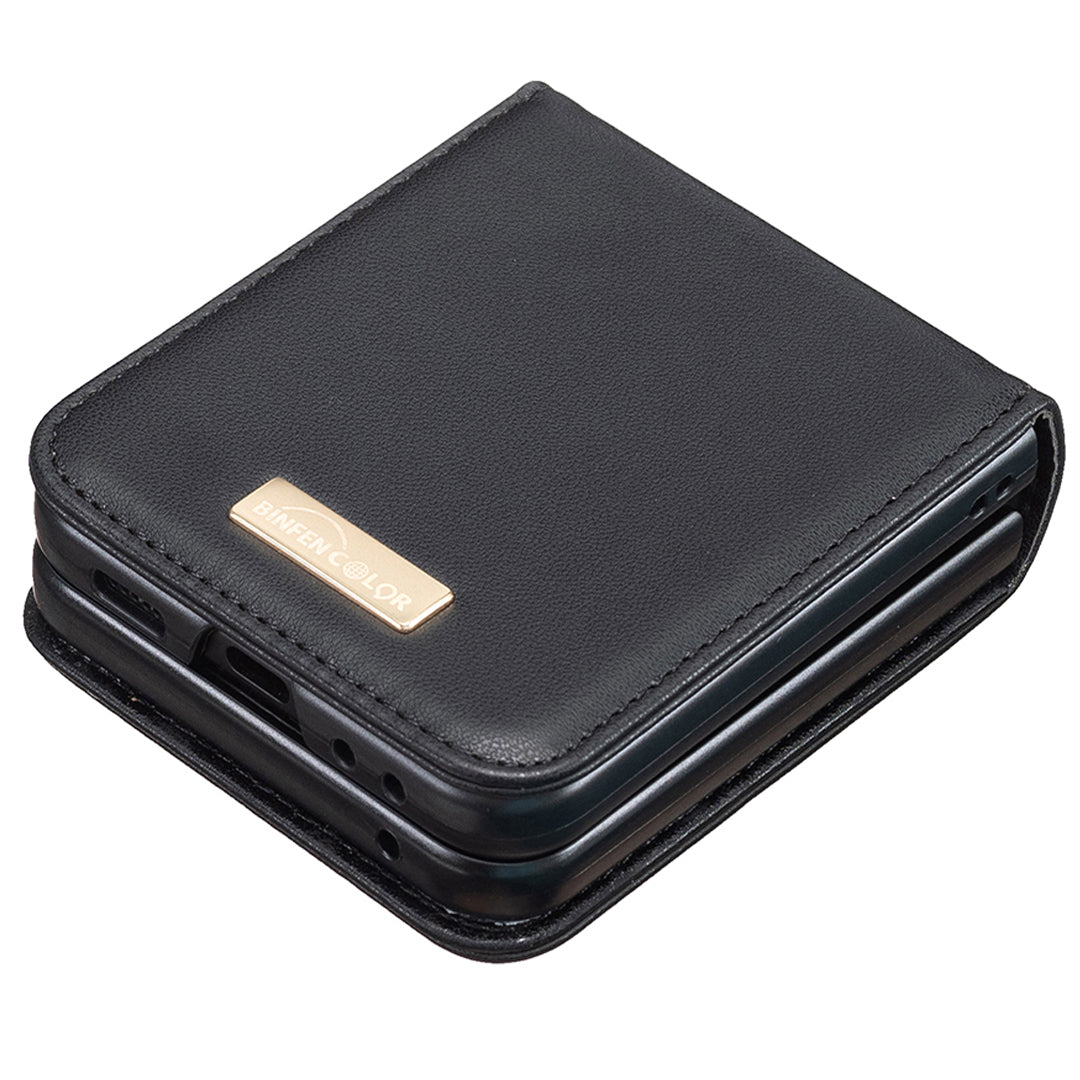 BINFEN COLOR R20 For Samsung Galaxy Z Flip6 5G Case PU Leather+PC Phone Cover - Black