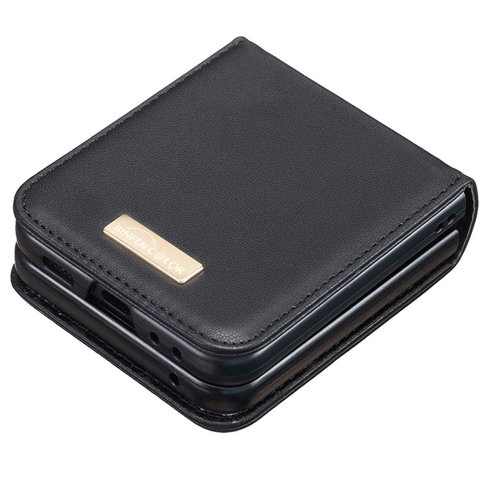 BINFEN COLOR R20 For Samsung Galaxy Z Flip7 FE 5G / Z Flip6 5G / Z Flip5 5G Case PU Leather+PC Phone Cover - Black