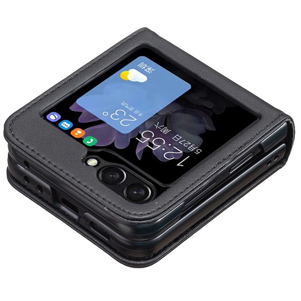 BINFEN COLOR R20 For Samsung Galaxy Z Flip7 FE 5G / Z Flip6 5G / Z Flip5 5G Case PU Leather+PC Phone Cover - Black