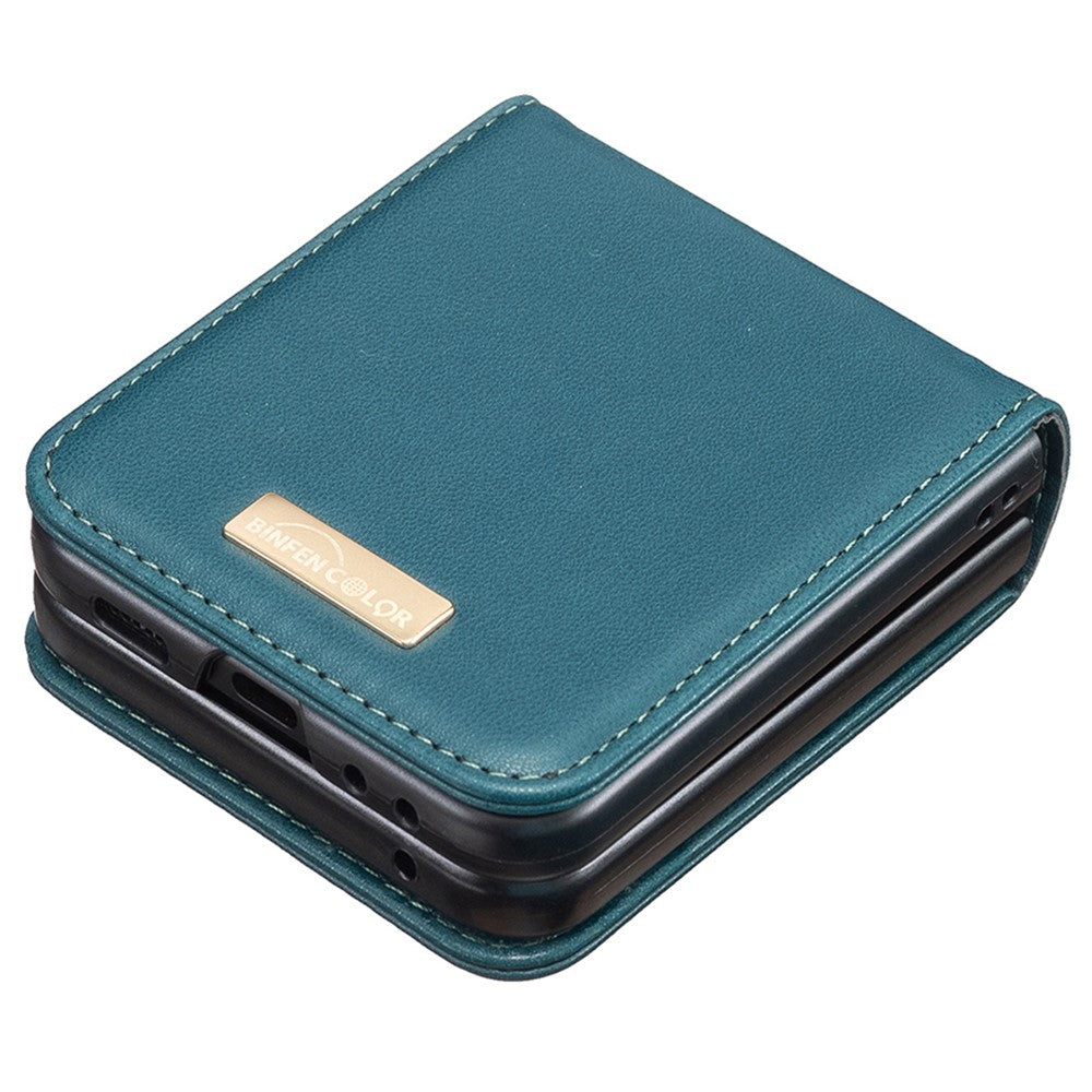 BINFEN COLOR R20 For Samsung Galaxy Z Flip7 FE 5G / Z Flip6 5G / Z Flip5 5G Case PU Leather+PC Phone Cover - Green