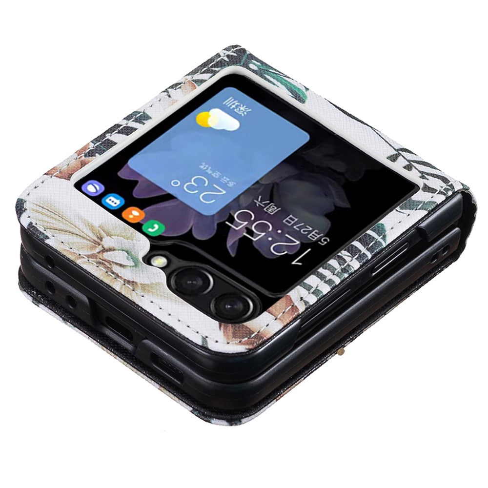 For Samsung Galaxy Z Flip7 FE 5G / Z Flip6 5G / Z Flip5 5G Case Pattern Print PU Leather Phone Shell - Leaves and Flowers
