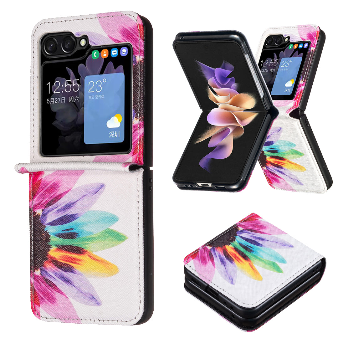 For Samsung Galaxy Z Flip6 5G Case Pattern Print PU Leather Phone Shell - Sunflower