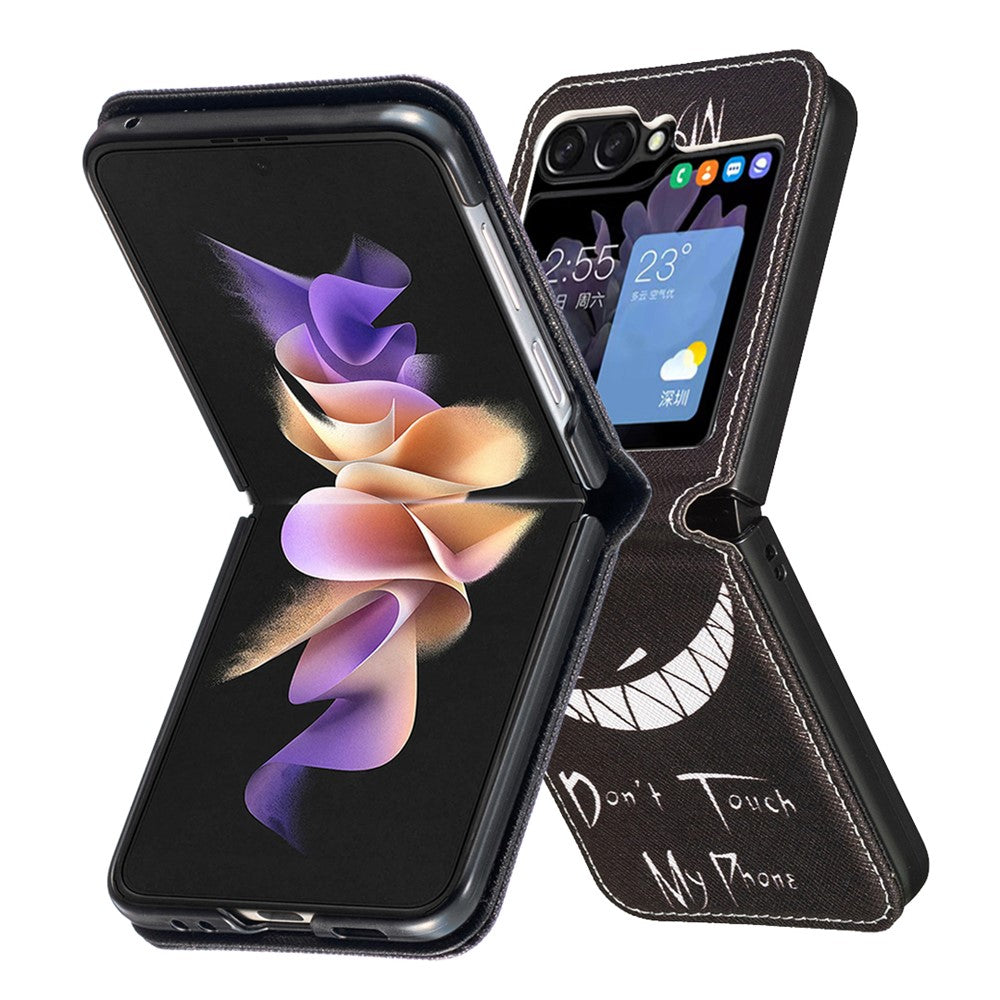 For Samsung Galaxy Z Flip7 FE 5G / Z Flip6 5G / Z Flip5 5G Case Pattern Print PU Leather Phone Shell - Don't Touch My Phone