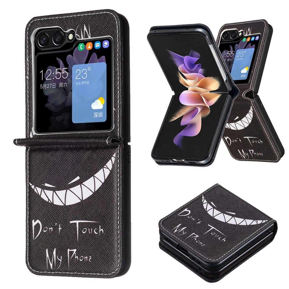 For Samsung Galaxy Z Flip7 FE 5G / Z Flip6 5G / Z Flip5 5G Case Pattern Print PU Leather Phone Shell - Don't Touch My Phone