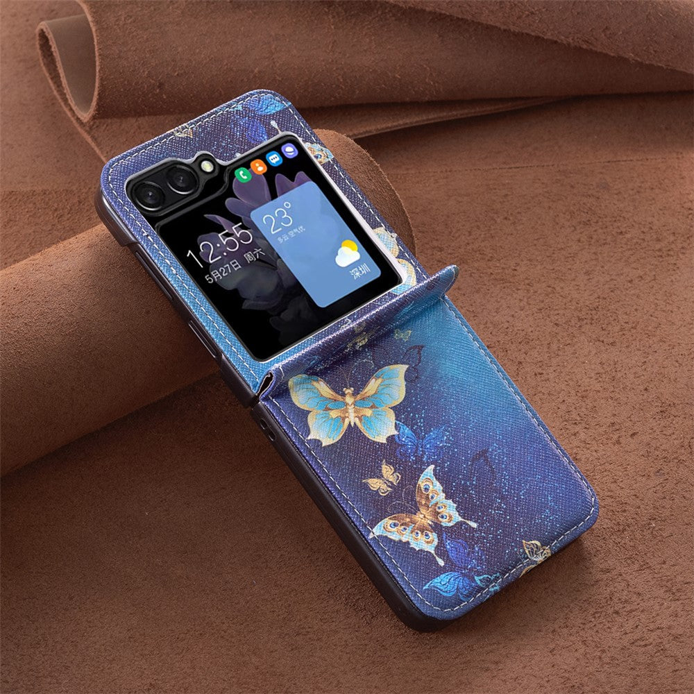 For Samsung Galaxy Z Flip7 FE 5G / Z Flip6 5G / Z Flip5 5G Case Pattern Print PU Leather Phone Shell - Golden Butterflies