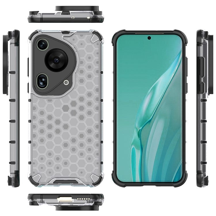 For Huawei Pura 70 Ultra Case Honeycomb Design PC+TPU Hybrid Phone Cover - Grey