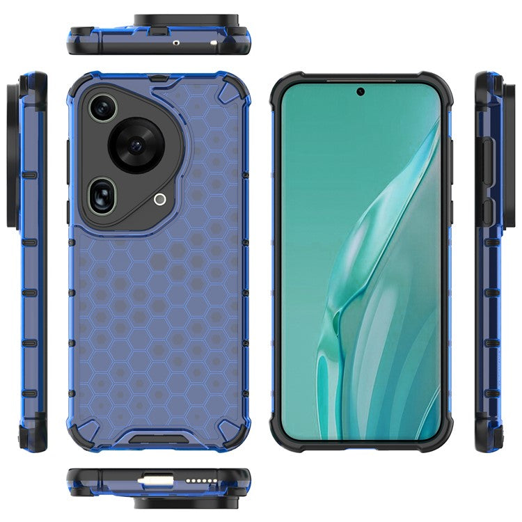 For Huawei Pura 70 Ultra Case Honeycomb Design PC+TPU Hybrid Phone Cover - Blue