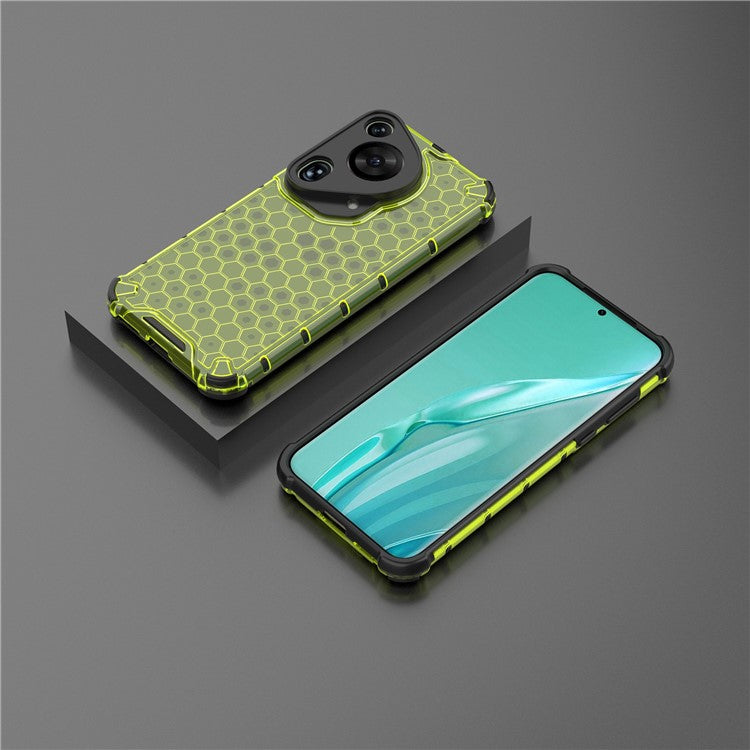 For Huawei Pura 70 Ultra Case Honeycomb Design PC+TPU Hybrid Phone Cover - Green
