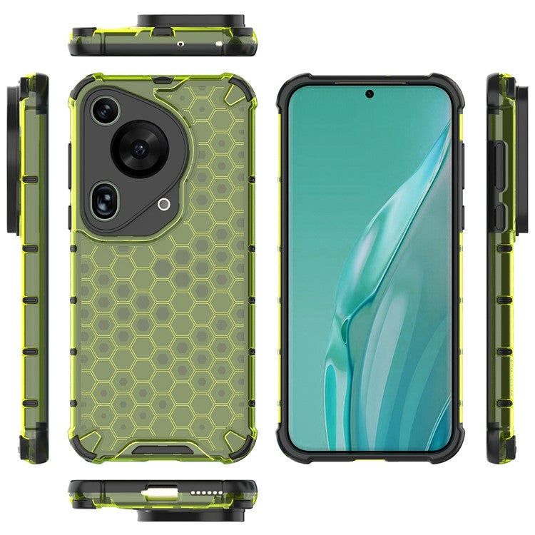 For Huawei Pura 70 Ultra Case Honeycomb Design PC+TPU Hybrid Phone Cover - Green