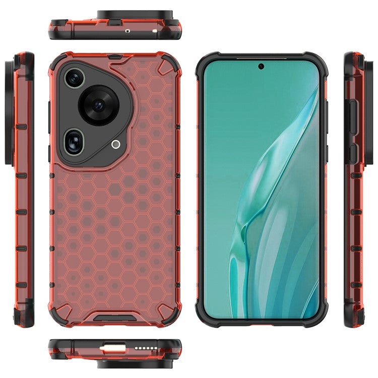 For Huawei Pura 70 Ultra Case Honeycomb Design PC+TPU Hybrid Phone Cover - Red