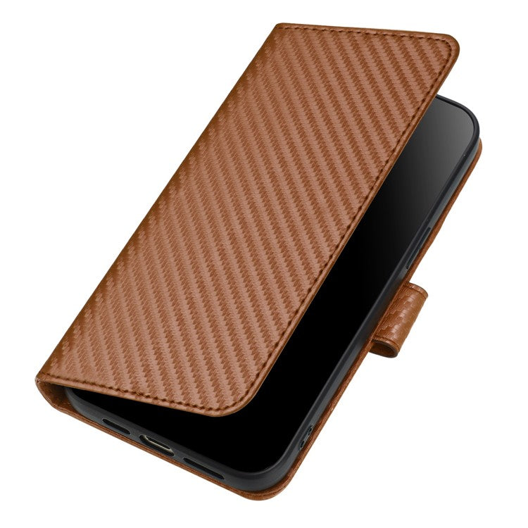 YX0070 For Samsung Galaxy M55 5G / C55 5G / F55 5G Wallet Case Carbon Fiber Texture Leather Phone Cover - Coffee