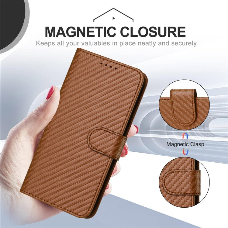 YX0070 For Samsung Galaxy M55 5G / C55 5G / F55 5G Wallet Case Carbon Fiber Texture Leather Phone Cover - Coffee