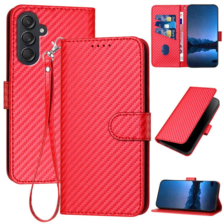 YX0070 For Samsung Galaxy M55 5G / C55 5G / F55 5G Wallet Case Carbon Fiber Texture Leather Phone Cover - Red