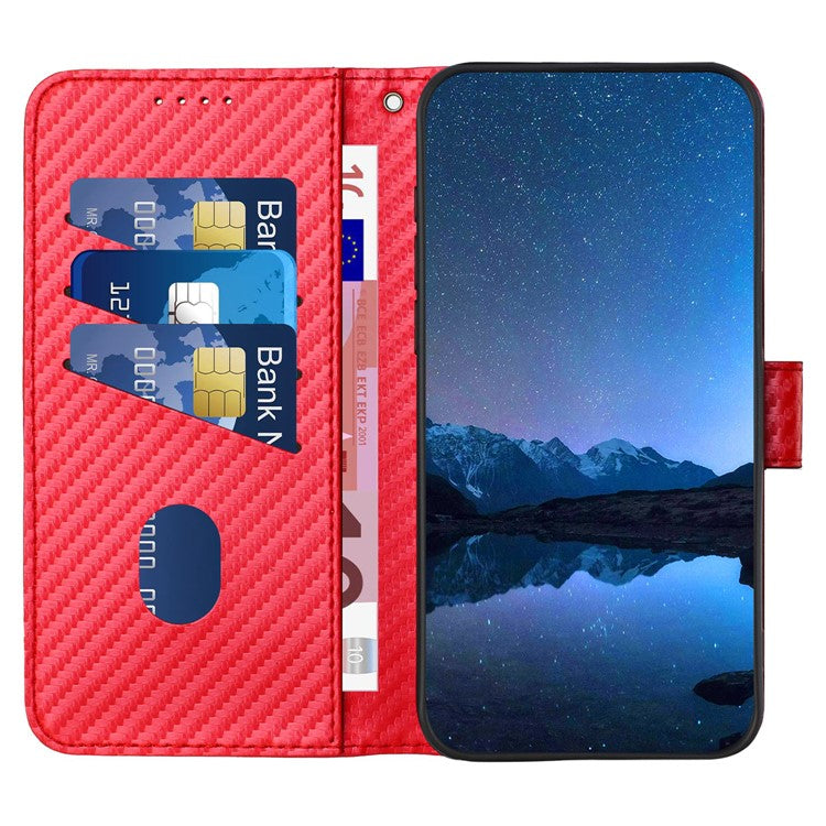 YX0070 For Samsung Galaxy M55 5G / C55 5G / F55 5G Wallet Case Carbon Fiber Texture Leather Phone Cover - Red
