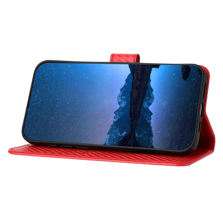 YX0070 For Samsung Galaxy M55 5G / C55 5G / F55 5G Wallet Case Carbon Fiber Texture Leather Phone Cover - Red