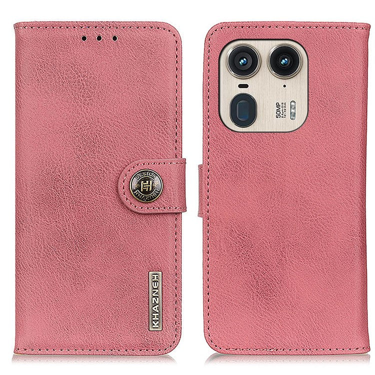 KHAZNEH For Motorola Edge 50 Ultra 5G / Moto X50 Ultra 5G Case Scratch-Proof Cowhide Texture PU Phone Cover - Pink