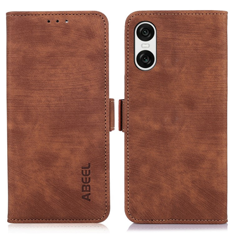 ABEEL For Sony Xperia 10 VI Case Retro Magnetic Flip Shock Absorbing Phone Leather Cover - Brown