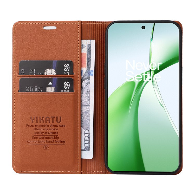 YIKATU YK-001 For OnePlus Nord CE4 5G Case Strong Magnetic Closure PU Leather Wallet Cover - Brown