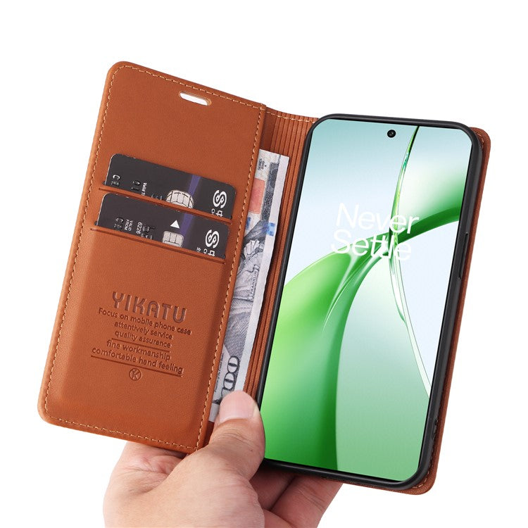 YIKATU YK-001 For OnePlus Nord CE4 5G Case Strong Magnetic Closure PU Leather Wallet Cover - Brown