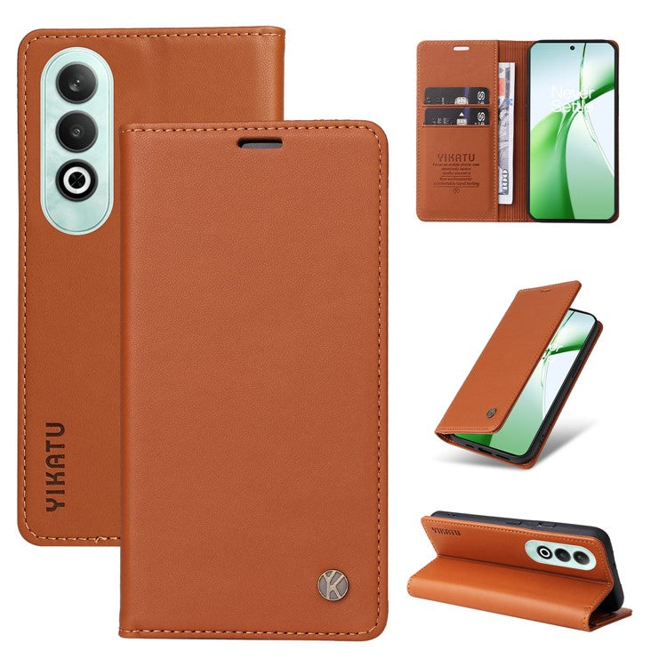 YIKATU YK-001 For OnePlus Nord CE4 5G Case Strong Magnetic Closure PU Leather Wallet Cover - Brown