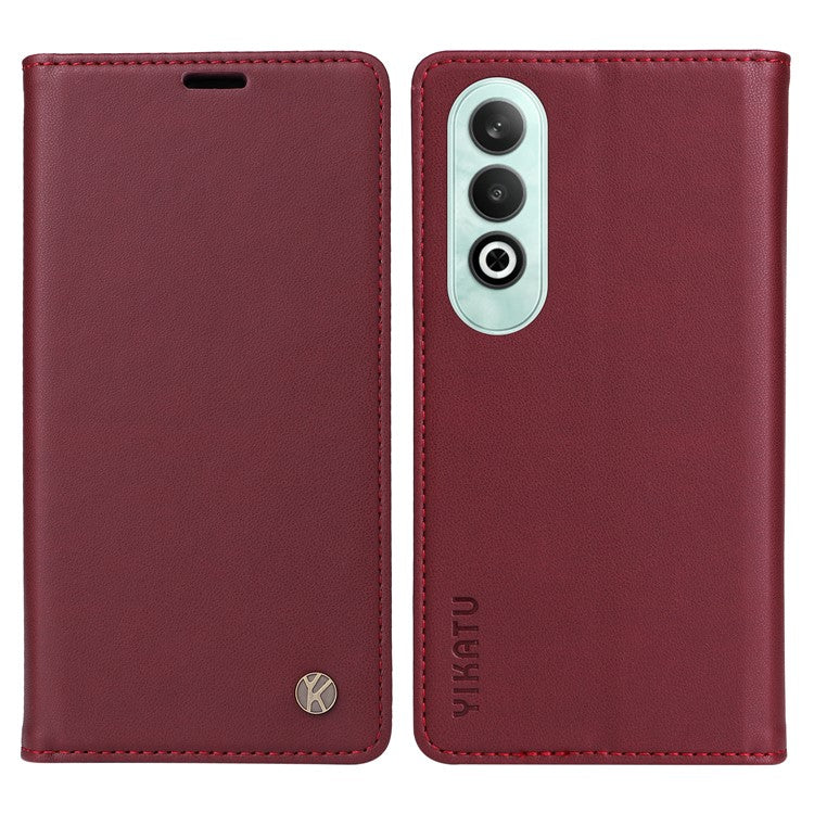 YIKATU YK-001 For OnePlus Nord CE4 5G Case Strong Magnetic Closure PU Leather Wallet Cover - Wine Red