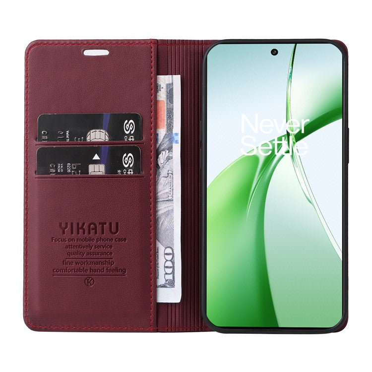 YIKATU YK-001 For OnePlus Nord CE4 5G Case Strong Magnetic Closure PU Leather Wallet Cover - Wine Red